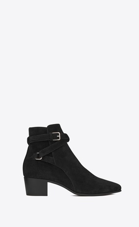 SAINT LAURENT Flat Booties Woman Signature BLAKE 40 Jodhpur Boot in Black Suede a_V4